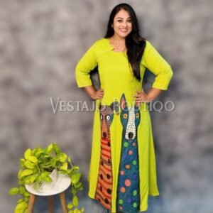 Vibrant Hand-Painted Cotton Dress – Quirky Dog Art Edition