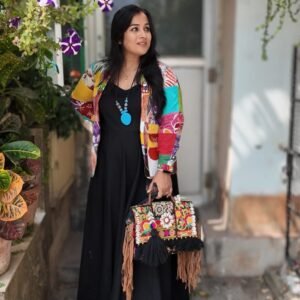 Patchwork Cotton Dress with Jacket – Boho Bloom Ensemble