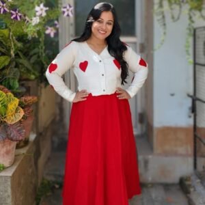 Read White Cotton Skirt N Top with Heart Applique