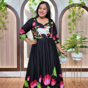 Lotus Grace Hand-Painted Cotton Dress