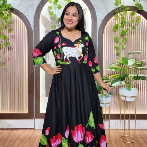 Lotus Grace Hand-Painted Cotton Dress