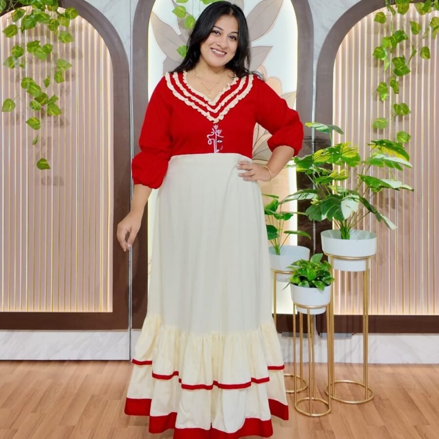 Red & Ivory Frill Dress